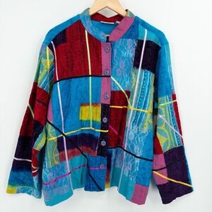 Colorful Patchwork Jacket Womens 1X Art to Wear‎ Lace Velvet Maximalist 90s Boho